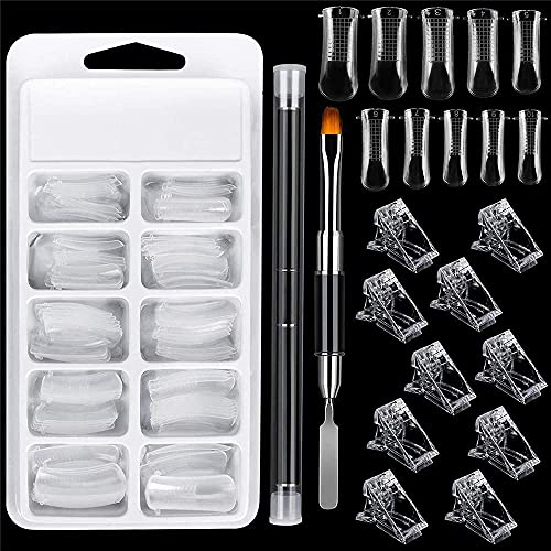 Uposao Nail Extension Set, 17MM Dual-Ended Polygel Nagelbürste,100PCS Dual Forms Polygel Nageltips, 5PCS Transparente…