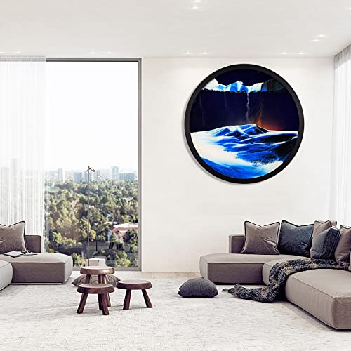 Sand Art Liquid Motion, Moving Sand Art, Wall Mounted Rotate Sculpture, Wall Art Deep Sea Sandscape Room Decoration, Glass Crafts Solid Wood Frame, Relaxing Mood Home Office Work Decor(Blue, 17.3'') #TOP1