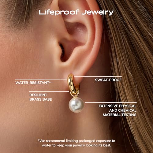 Image of Ana Luisa Frida Pearl Jewelry Huggie Hoops - Medium & Small 14K Gold Plated & Silver Rhodium Plated Drop Hoop Earrings with Freshwater Pearls - 2-in-1 Hypoallergenic Water-Resistant, Tarnish-Free Hoop