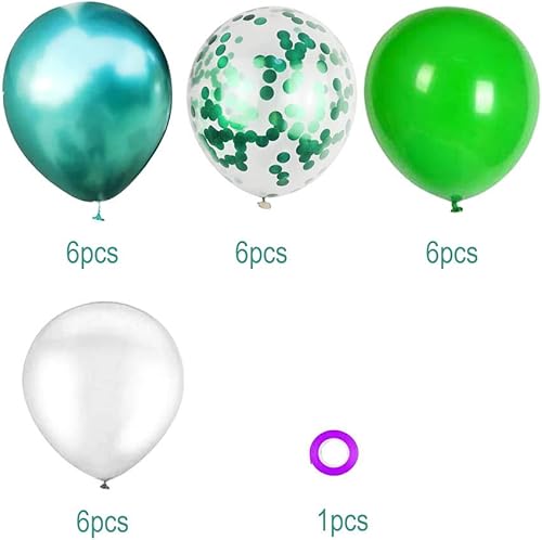 24 globos de dinosaurio de safari en la selva, suministros de fiesta temática, globos de látex verde y blanco con globo de confeti verde, ideal para