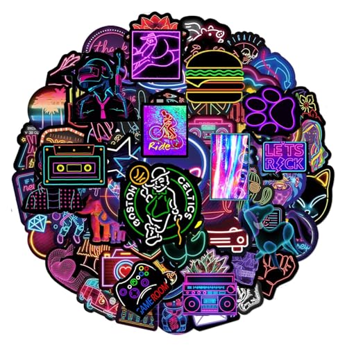 JOOTUEPO 100 Piezas Stickers Neon Bonitas, Divertidas, Impermeable Vinilo Pegatinas para Scrapbooking Journaling Agua Tablet Ordenador Portatil Maletas Skateboard Bicicleta Patinete etc