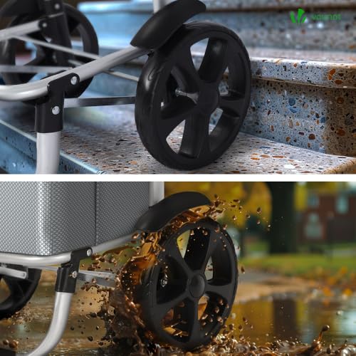 VOUNOT Einkaufstrolley Klappbar aus Aluminium mit 50L Wasserdichter Tasche und Kühlfach, 2 Extra große Räder mit Schutzblech, Faltbarer Einkaufswagen, Treppensteiger Trolley, Grau – Bild 7
