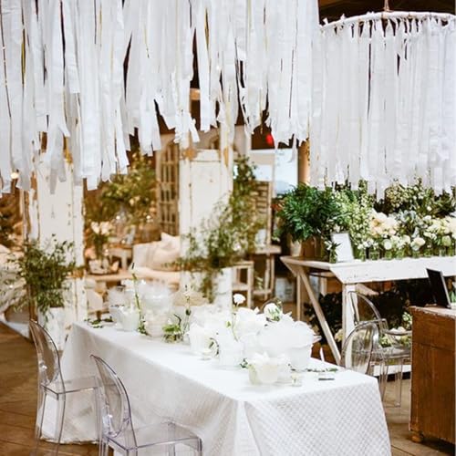 Image of PartyWoo White Crepe Paper Streamers 6 Rolls 492 ft Pack of Pearl White Crepe Paper Rolls for Graduation Wedding Bridal Baby Shower Gender Reveal Birthday Party Decorations (1.8 Inch x 82 Ft /Rolls)