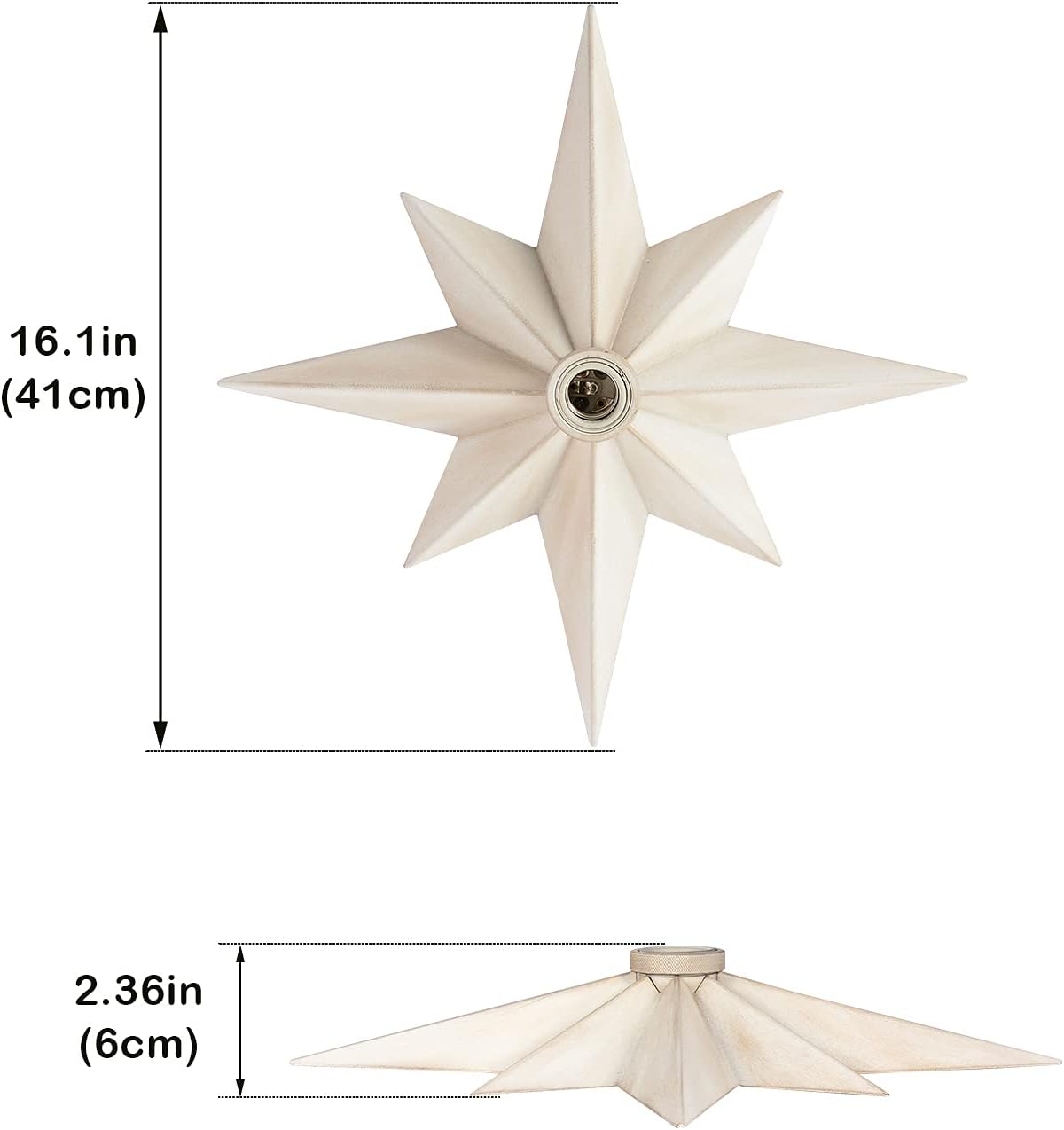Airposta 16 inch Flush Mount Ceiling Light, Modern Farmhouse White Star Ceiling Light, Vintage Star Light Fixtures Ceiling for Hallway, Entryway, Study Room, Bedside, Stair, Foyer, Kitchen, Bathroom