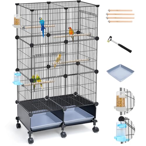 VISCOO Upgraded Encrypted 46-Inch Bird Cage, with Wooden Perches, Metal Parakeet Cage with Slide-Out Tray, Water Bottle&Feeder, Bird Cages for Parrot,Parakeets,Cockatiel,Lovebird,Small Mid-Sized Birds