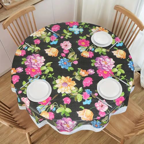 Image of Dakshya Industries PVC Waterproof Round Table Cover for 4 Seater Dining Table | 60 Inch Round Printed Table Cover | Spill Proof, Oil Resistant, Heat Resistant, Wipe Clean