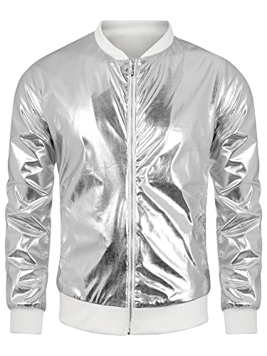 Lars Amadeus Shiny Varsity Jacket for Men's Lightweight Metallic Zip Up Baseball Bomber Jacket