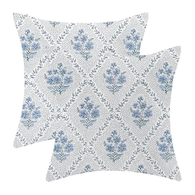 Floral Pillow Covers 16x16 Inches Set of 2 Sage Green Blue Floral Throw Pillow Covers Outdoor Rustic Spring Summer Flower Decoration Pillowcase Farmhouse Decorative Cushion Cover For Sofa Couch