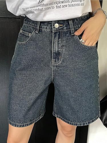 Image of GRECIILOOKS Denim Shorts for Women | Shorts for Woman | Western Denim Short's - Trendy Knee Length Casual Bottoms | Daily Relaxed Fit Summer Stylish with Functional Pockets