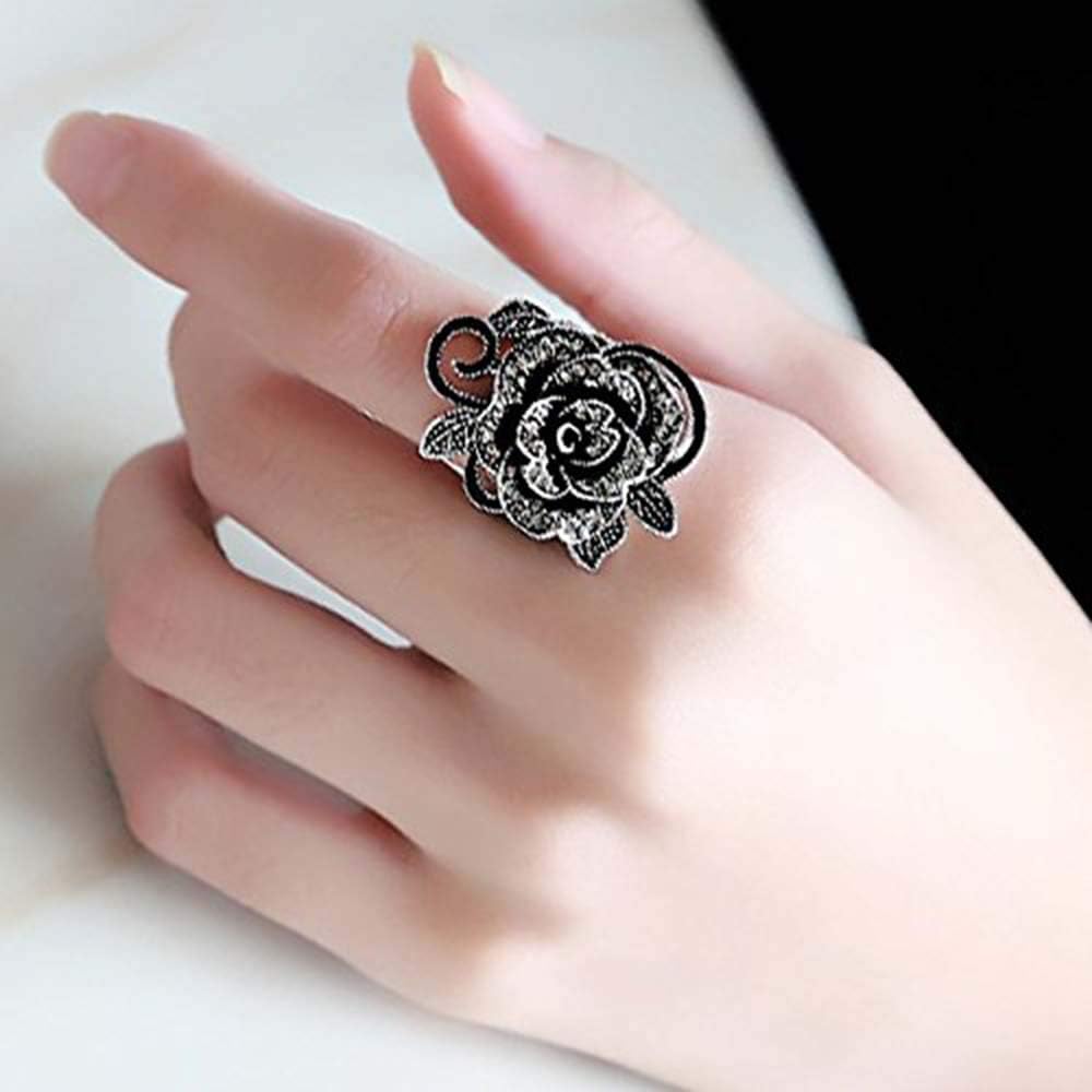 Fashion Black Marcasite Ring Vintage Jewelry Silver Rings for Women - Image 2