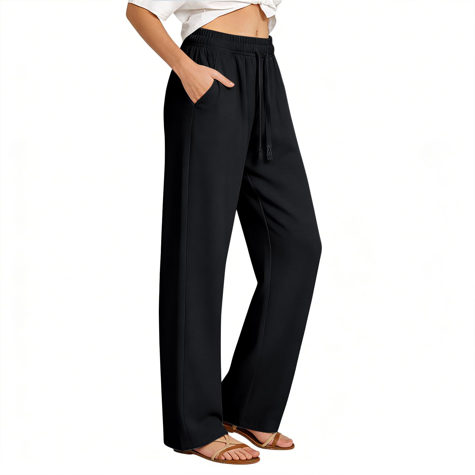 High Waist Straight Leg Sweatpants for Women Elastic Waist Casual Loose Trousers Spring Summer Lightweight Comfy Bottoms 2026 - 2