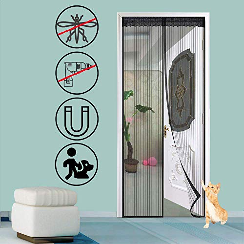 AMCER Mosquitera Puerta Magnetica, Cortina Mosquitera para Puertas, Adsorción magnética Plegable Cortina Ultrafina para Pasillos/Puertas - Negro 215x190cm(84x74inch)