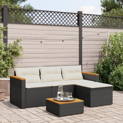 KCCKOM Garden Furniture Set 3 Piece Patio Sofa Set with Cushions Black Poly Rattan