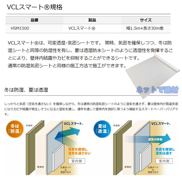 Amazon.co.jp: VCLスマート 1本 HSM1500 幅1500mm×30m 可変透湿気密 