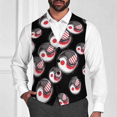 America & Japan Flag Yin-yang Men's Suit Vest Waistcoat Vests Formal Dress with 2 Pockets for Business Casual Tuxedo2