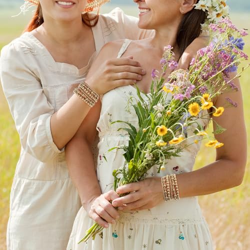 6Pcs Stackable Stretch Bracelets for Women, Adjustable Non Tarnish Gold Beaded Bangle Set, Round Ball Beads Layered Beaded Bracelets for Women Waterproof Jewelry, Trendy Gift 8.07 Inch4