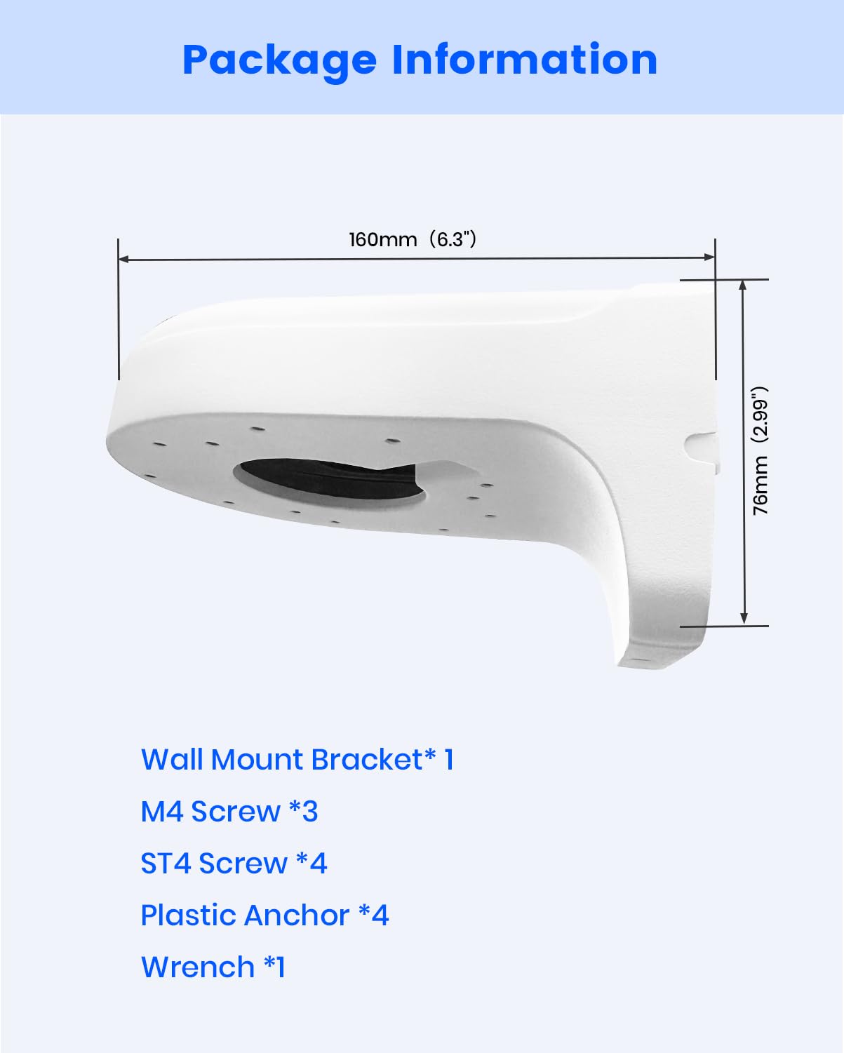 KU-PFB203W - Soporte de pared impermeable, brazo de aleación de aluminio para cámaras domo IP, compatible con HDW4433, HDBW4431 y series relacionadas