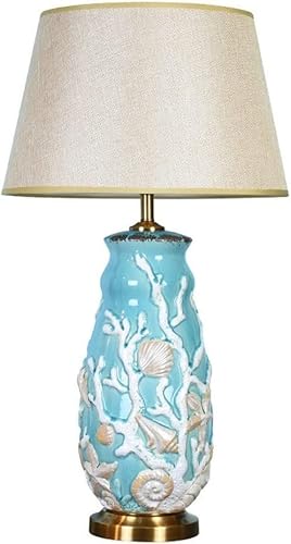 KYUSAR Bedside Lamp Nightstand Lamp Bedside Lamps For Bedroom Handmade Ceramic Table Lamp With Fabric Shade, Modern Nightstand Lamps For Living Room Table Lamp Table Light