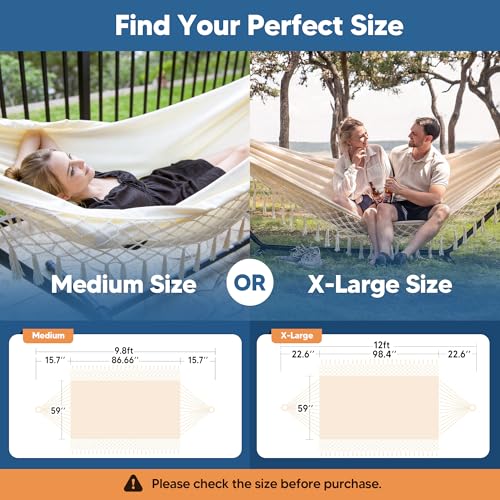 Image of SUNCREAT Portable Camping Hammock for Outside, Heavy Duty 2 Person Hammock Bed for Tree, Beige with Tassels