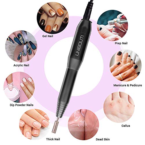 UNIBOUTI Portable Electric Nail Drill Professional Efile Nail Drill Kit for Acrylic Gel Nails, Manicure Pedicure Polishing Shape Tools with Nail Drill Bits and Sanding Bands - Black
