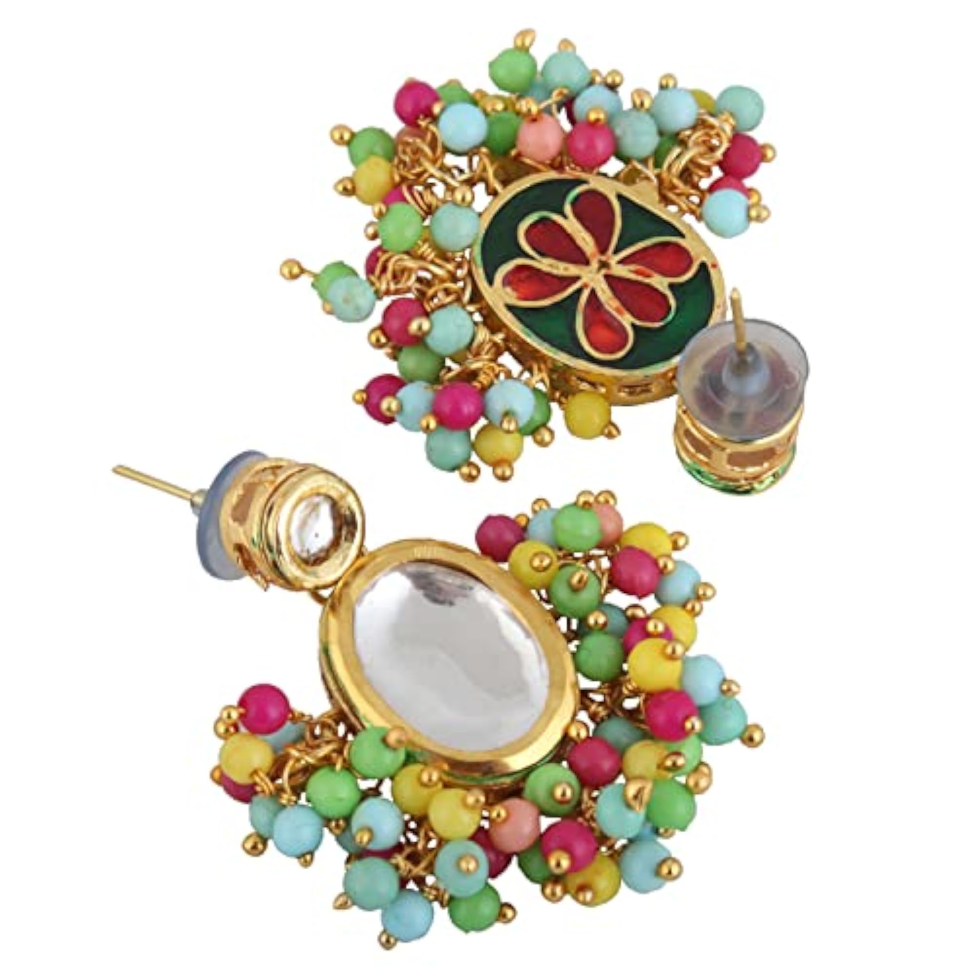 Meenakari Earring & Necklace Set, Uncut Kundan, Dibbi Choker, 18k Plated