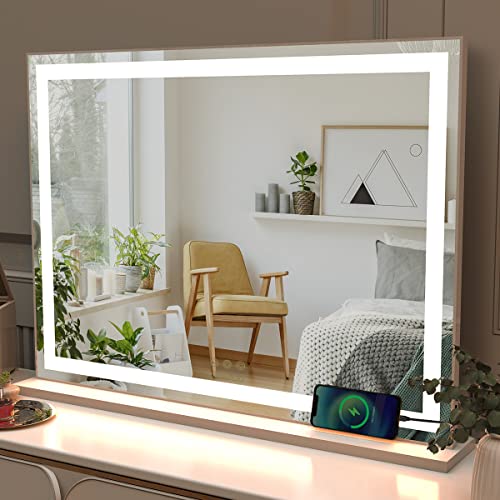 NICESTi Large Vanity Mirror with Lights, Lighted Makeup Mirror for Dressing Room & Bedroom, Tabletop or Wall-Mounted, Ultra-Thin Aluminum Frame