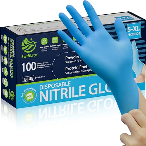 SWIFTLITE Nitrile Gloves, Food Safe Disposable Gloves Latex Free, Blue Rubber Gloves Powder Free for Food Prep, Cooking, Kitchen Cleaning (Large, 100)