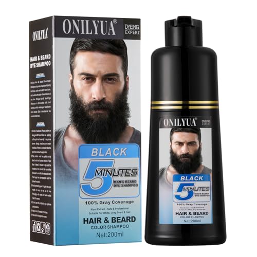 Beard Dye for Men, Beard Color & Hair Dye Shampoo, Beard Dye Black for Gray Coverage, Mens Hair Color Works in Minutes, Simpler Hair Color for Men, Easy to Use