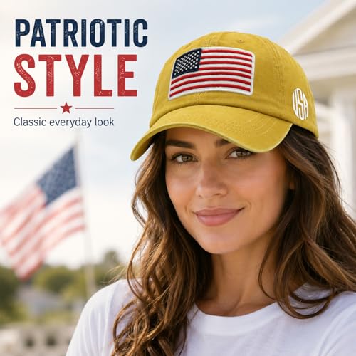 Image of American Flag Baseball Cap for Men Women, Washed Cotton USA Hat, Adjustable Patriotic Cap for 4th of July