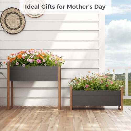 Grand patio Hochbeet Garten, Wetterfest, Metall Pflanzbeet mit Entwässerungslöcher, Blumenkasten für Outdoor, Balkon (100X38X91CM)