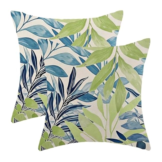 Floral Pillow Covers 16x16 Inches Set of 2 Sage Green Blue Floral Throw Pillow Covers Outdoor Rustic Spring Summer Flower Decoration Pillowcase Farmhouse Decorative Cushion Cover For Sofa Couch