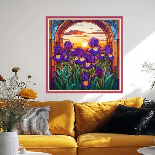Image of Fanxvivy Stamped Cross Stitch Kits for Beginners Full Range of Cross Stitching Preprinted Embroidery Kits for Adults, 11CT Embroidery Pattern Needlepoint Kits-Sunrise Oriole Tail Flower 18x18 inch