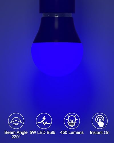 Miniatura 3 de ORALUCE Bombilla azul para porche equivalente a 40 W, bombillas LED A15 para decoración e iluminación de fiestas de Halloween, Navidad, bombilla de