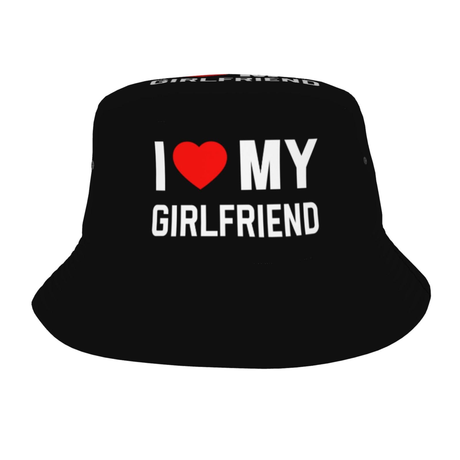 Helves I Love My Girlfriend Bucket Hat Fisherman Hats Packable Sun Cap Outdoor Summer Travel Beach Cap for Women Men Unisex Black