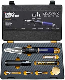 Iroda Solderpro 110K Cordless Butane Soldering Iron Kit, 4-in-1 30-125W equivalent Portable Cordless Self-Igniting Adjustable Flame, Professional, 25 Second Heat Up, 100 Mins Run Time (Taiwan Direct)