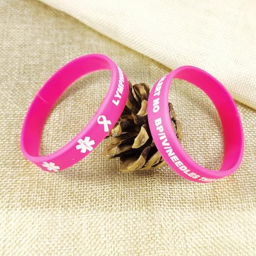 Lymphedema Alert Bracelet Breast Cancer Pink Ribbon no bp no Needles Lymphedema ID Rubber Wristbands Medical Alert Bracelets with Medical Wallet Insert Card4