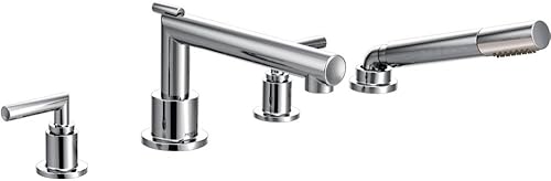 Moen TS93004 Arris - Kit de moldura de grifo de bañera romana moderna con 2 manijas para montaje en cubierta, requiere válvula, incluye ducha de