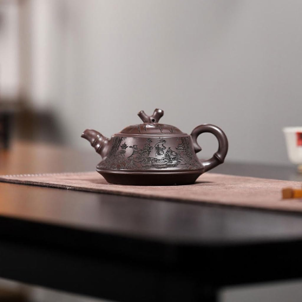 ENGENDER Tetera Hierro Fundido Olla De Arcilla Púrpura Mineral Original, Tetera Hecha A Mano, Juego Té Creativo Grabado For Todo El Cuerpo Juego de Te