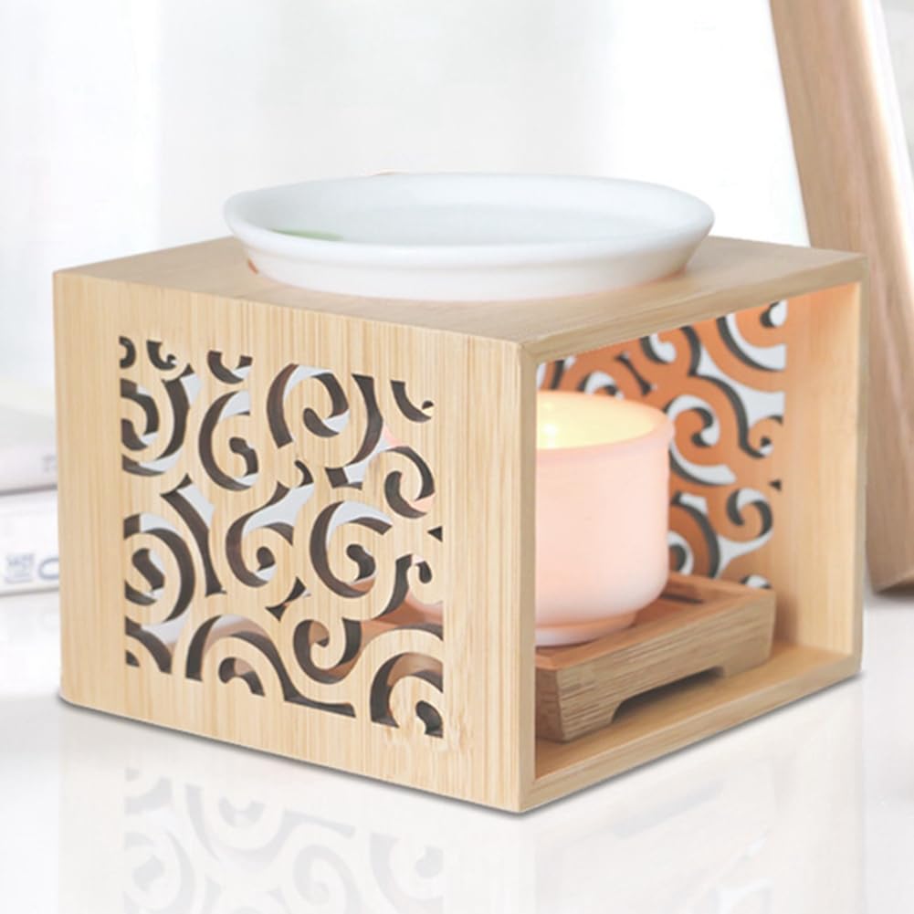JUJIAN 5X Lámpara de Fragancia Hueca de Bambú de Madera, Quemador de para Horno de Aceite, Candelabro, Elegante Y Atractivo, Decoración de Oficina de Casa