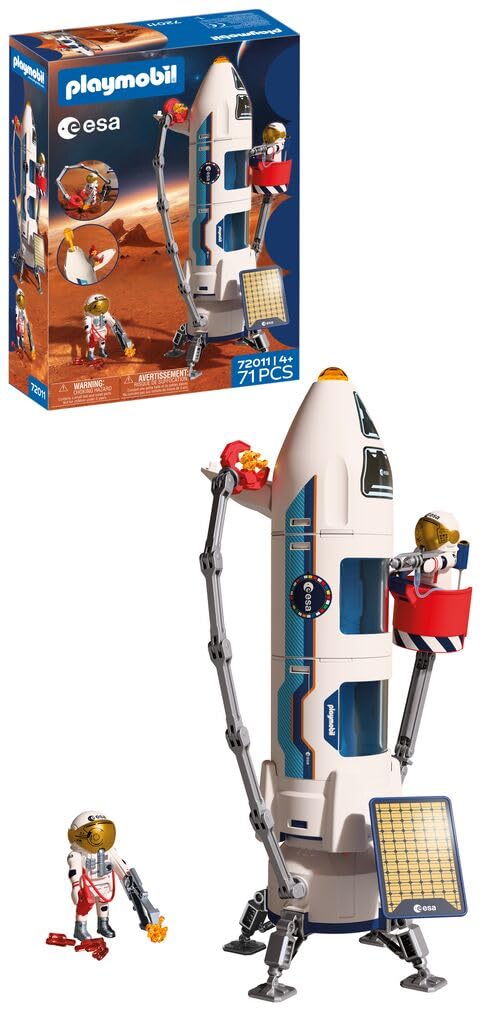 Playmobil Space ESA Mars Research Rocket, Modular rocket with launch pad and 2 astronauts, space toy set, For children aged 4 and up, 72011