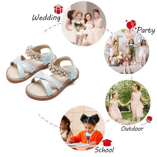 Image of PHIRAMIN Toddler Girl Sandals - Flower Girl Dress Shoes Open Toe Little Kid Flats