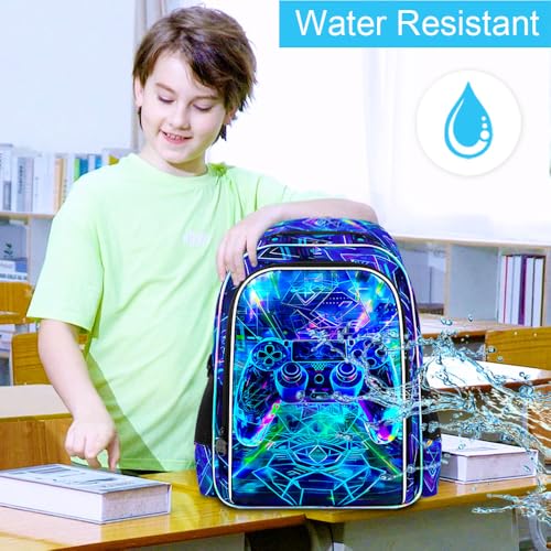 Image of WZLVO 3PCS Kids Game Backpack for Boys, 16 inch Cool UV Printing Bookbag /School Bag with Lunch Box & Pencil Bag for Preschool to Elementary - Sci-Fi Game