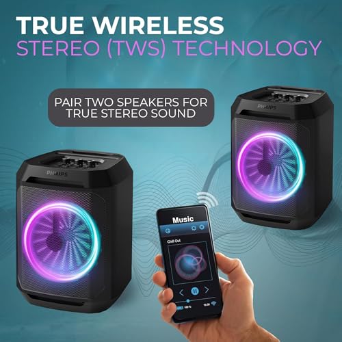 Image of Philips Bluetooth Party Speaker, Dynamic Bass Boost, Bluetooth and Aux-in, Microphone Input, Wireless Pairing for Stereo Sound, Up to 7 Hours Battery, Built-in Carry Handle (Party Speaker 2208-4)