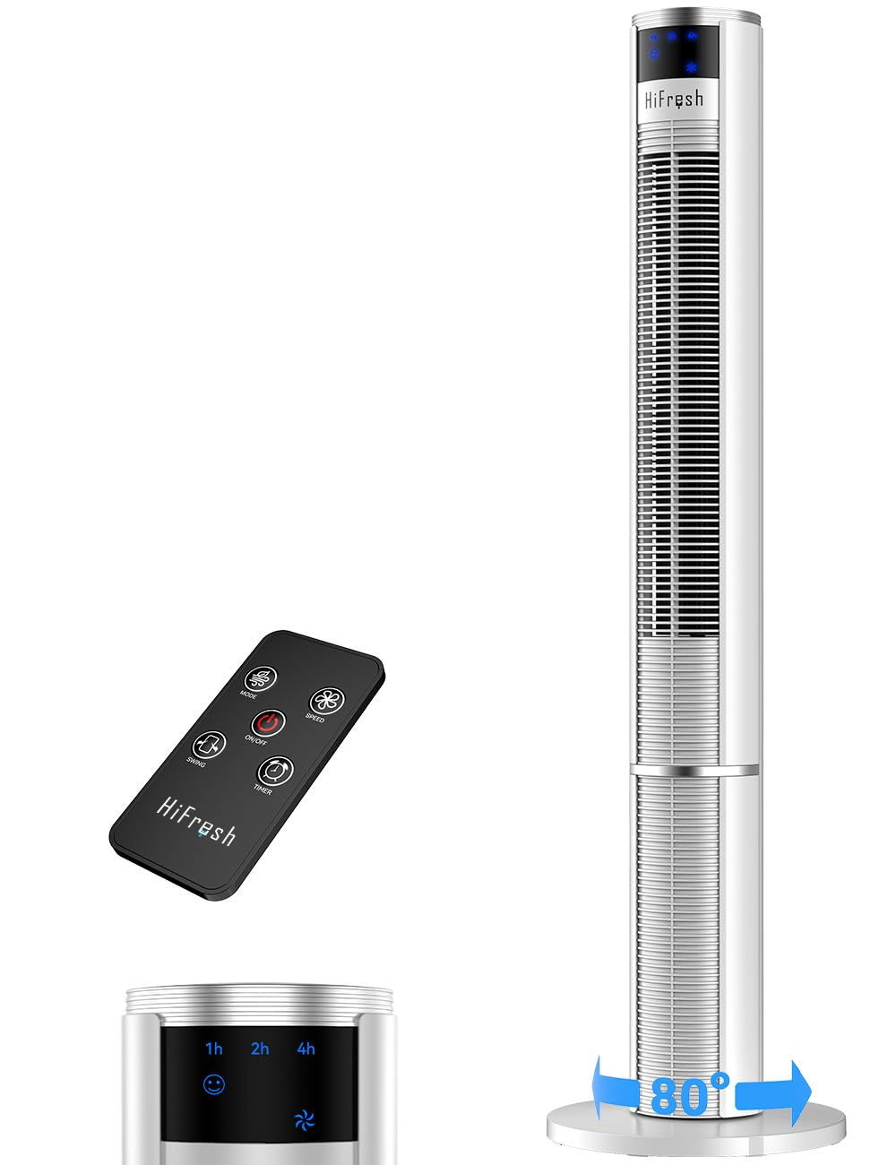 hifresh 110CM Tower Fan for Room, Remote & Touch, 3 Speeds & 3 Modes, 7H Timer, 25dB Silent, High Speed Bladeless Tower Fans for Home, 80° Oscillation Cover Room up to 25㎡, 60W Low Power Consumption discount deal