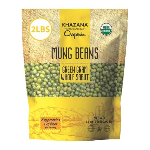 Khazana Organic Mung Beans (2lb) - Green Gram Whole Sabut - Non GMO, Gluten Free & Kosher - Authentic Lentils from India Cover