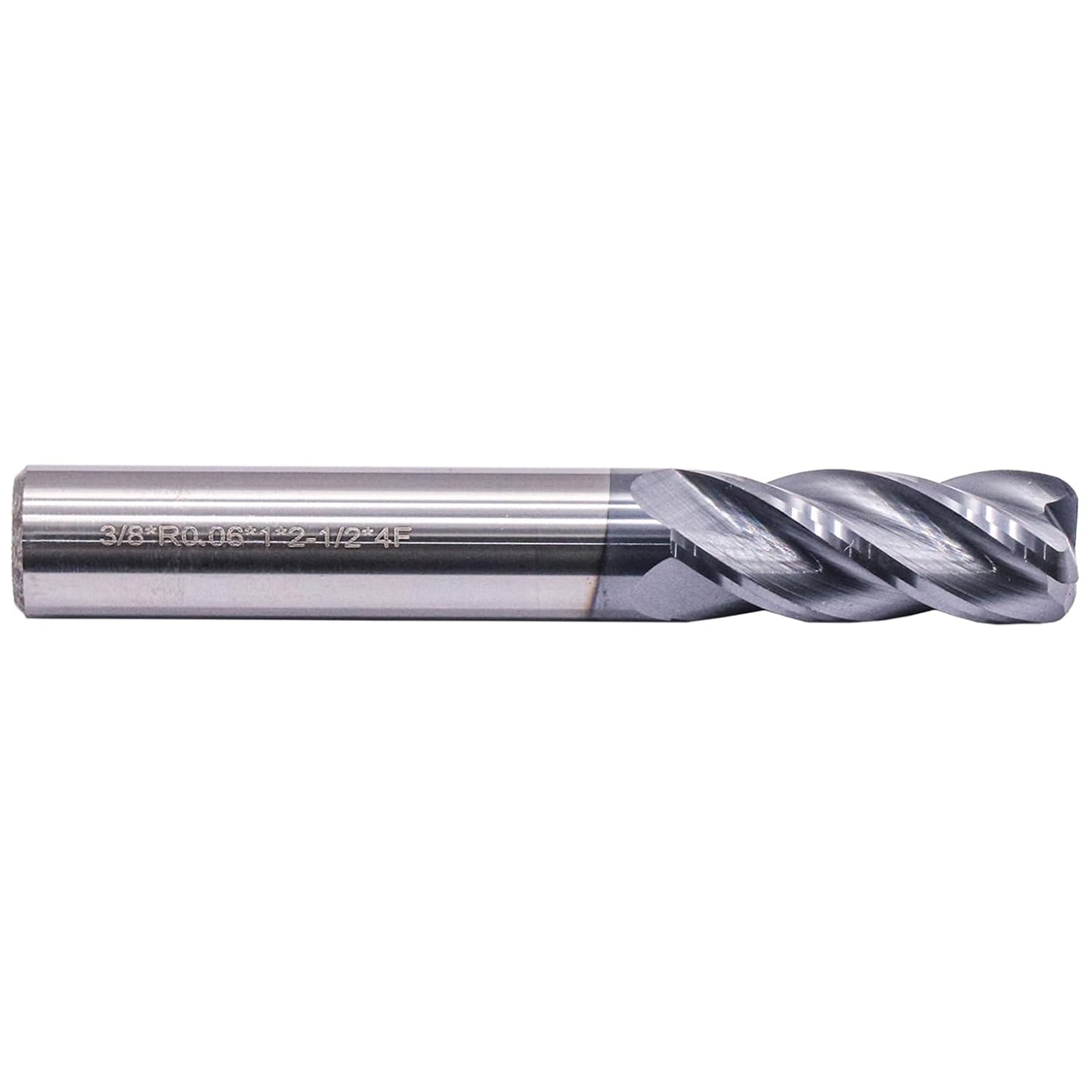 3/8" 4 Flute Solid Carbide End Mill, 0.06" Corner Radius, AlTiN Coated | 30 Degree Helix, 3/8" Cutting Diameter, 3/8" Shank Diameter, 1" Length of Cut, 2-1/2" Overall Length