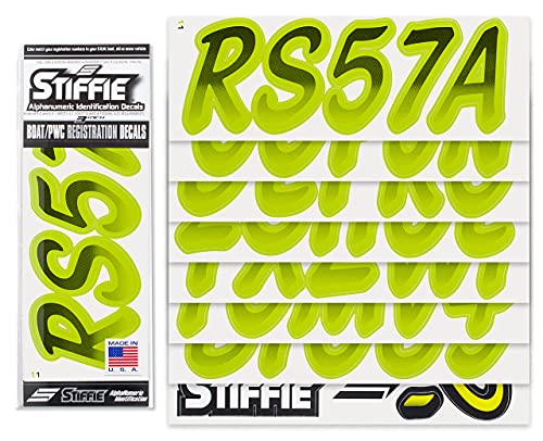 Image of STIFFIE Whipline Black /Electric Lime 3 inch Boat & PWC Registration Decals • Numbers Letters Stickers