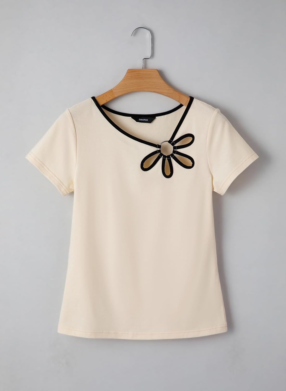 Dokotoo Womens Tops Summer Short Sleeve Crew Neck Slim Fitted Blouse Trendy Cut Out Floral Pattern Basic Tees Shirts - Image 5