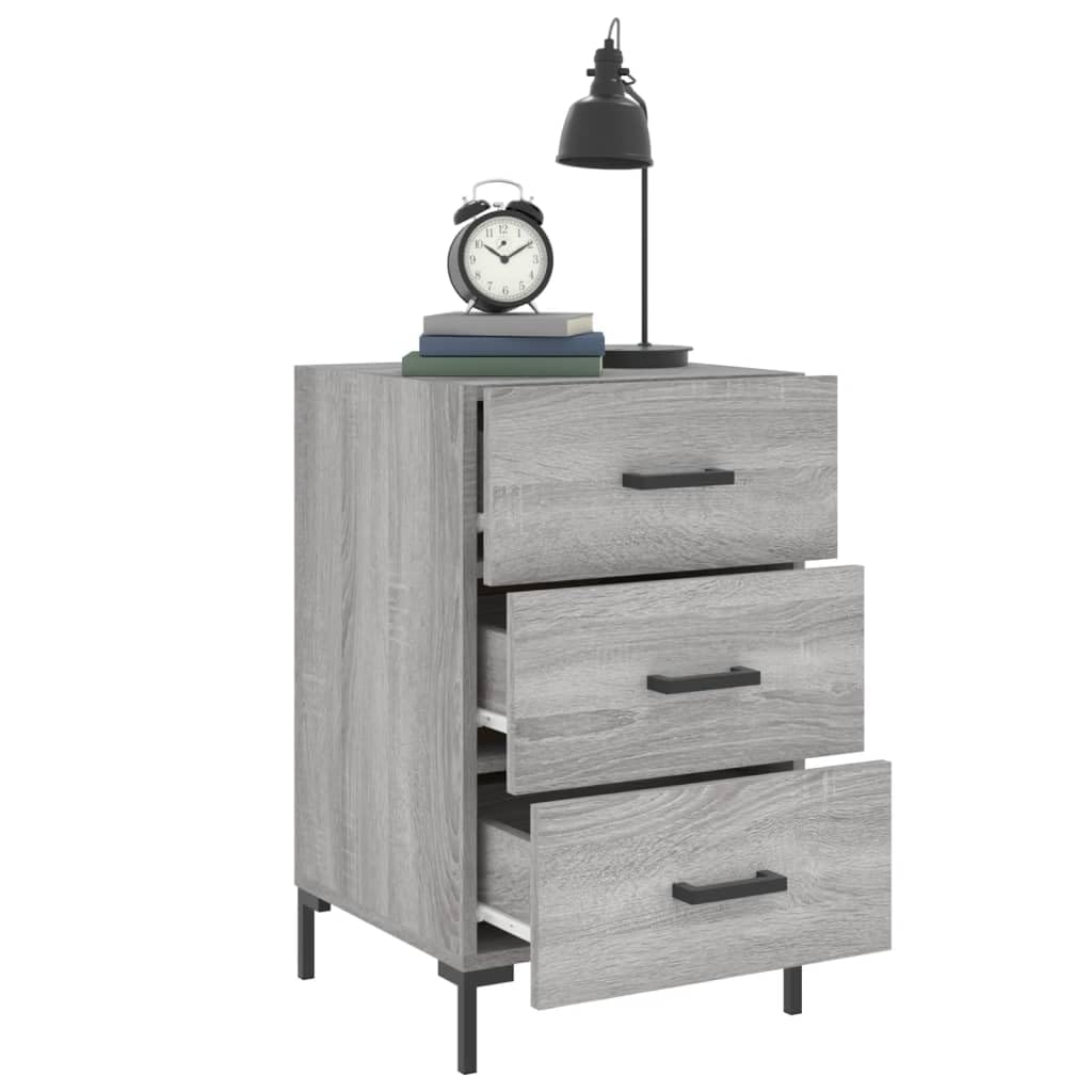 Stolik nocny Sonoma z materiału drewnopochodnego, 40 x 40 x 66 cm, z szufladą i miejscem do przechowywania, metalowe nóżki, szafka nocna do sypialni, salonu i łóżka kontynentalnego