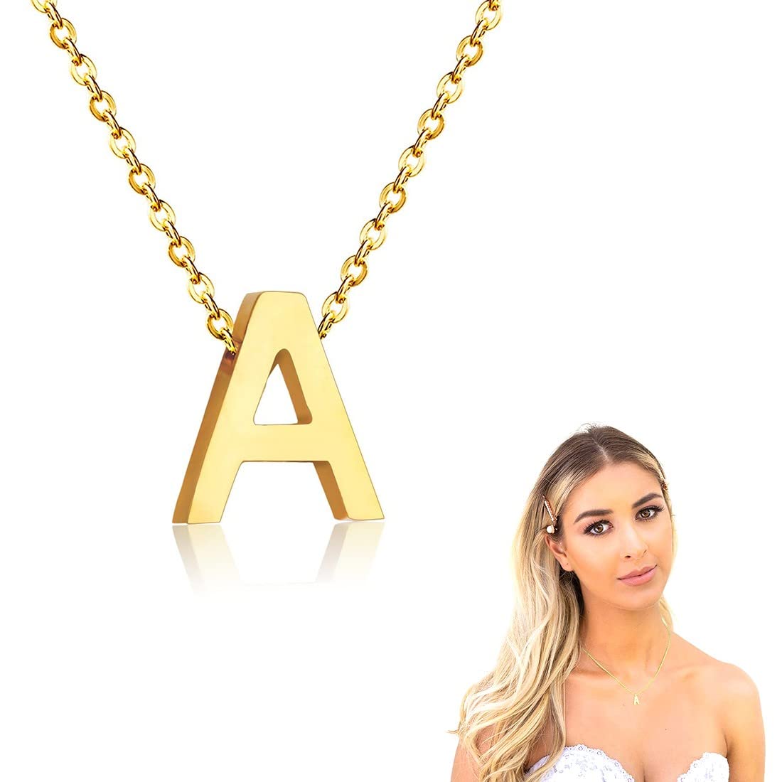 AIQPZ Collares Mujer Colgantes Iniciales Letras Plata de ley 925 26 Alfabeto Inicial Nombre Cadena Collar con Zirconia Cúbico Joyería, Regalos Originales para Mujer Hermana Madre Abuela（Chapado en oro）